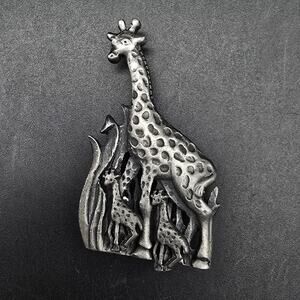 Torino Silver Tone Giraffe Brooch Stud Earrings Set Animal Jewelry